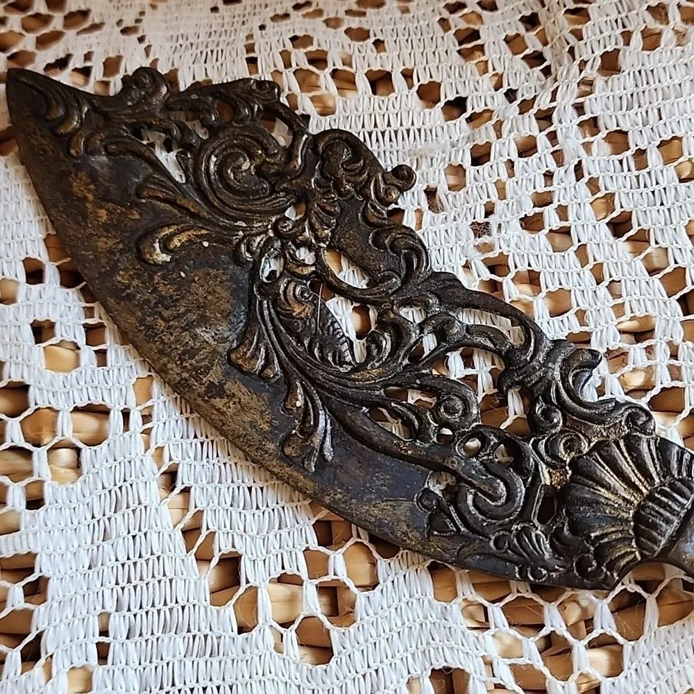 Vintage Ornate Weighted Brass Fish Serving Knife Ren Fest